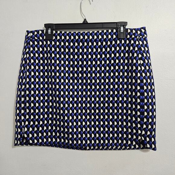 J Crew Geometric Print Blue and Black Mini Skirt. Size 12. - Picture 1 of 7